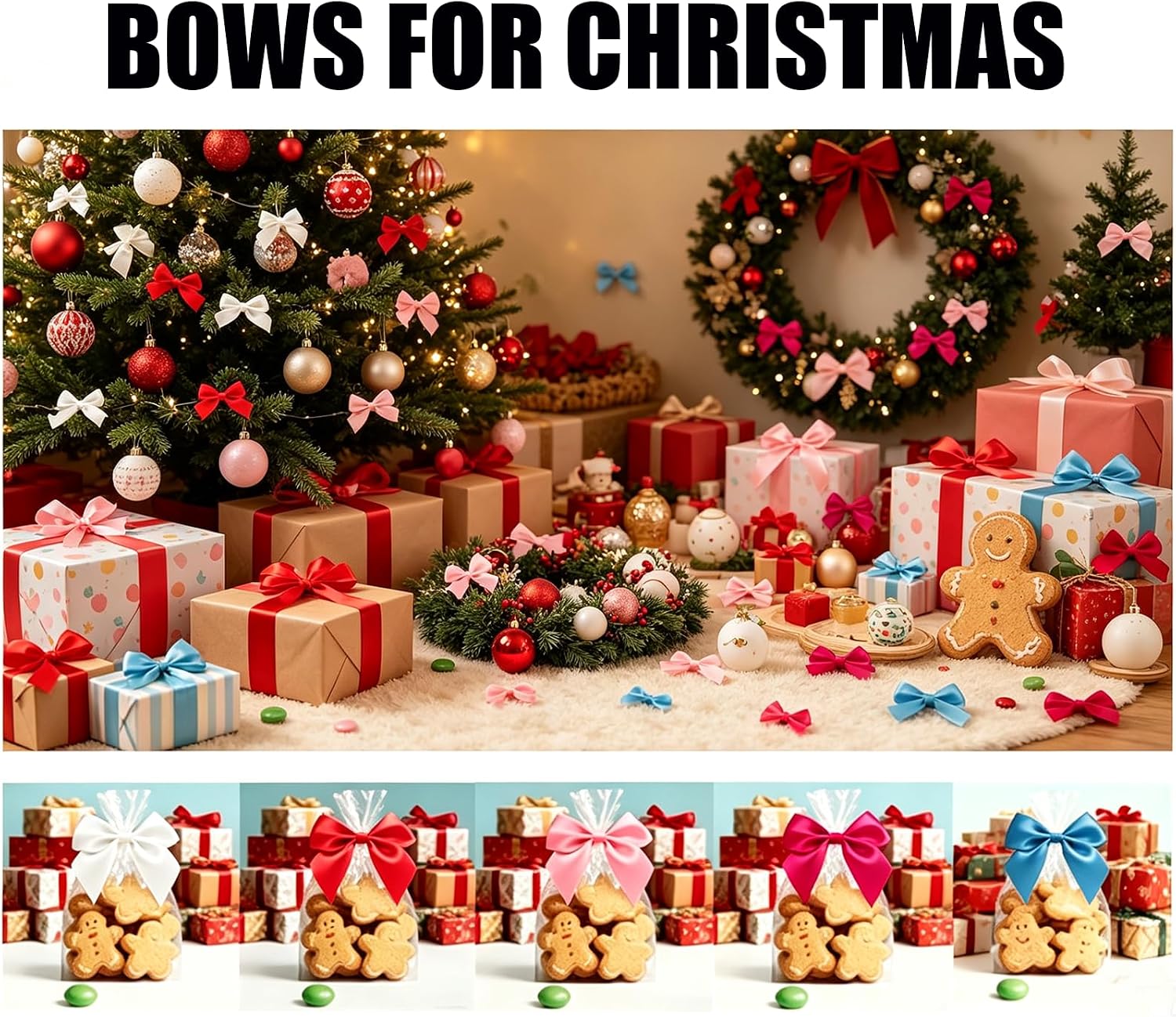 50PCS Hot Pink Bows, Twist Tie Decor with Tape (2.7x2.5 Inch) | for Gift Wrapping Double-Sided Tape Bows Treats Bags Wrapping Wedding Decorations