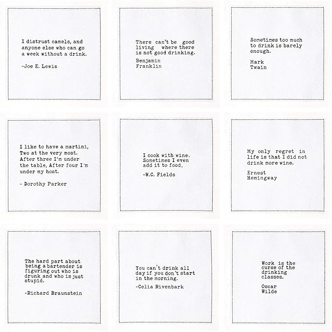 Five Star Napkins Drinking Quotes, White Cotton Cocktail Napkins, Beverage Napkins, Bar Napkins, Cloth Napkins, Party Napkins, Events, Holidays, Weddings, Birthdays, Disposable, 4.5" x 4.5" (100x)