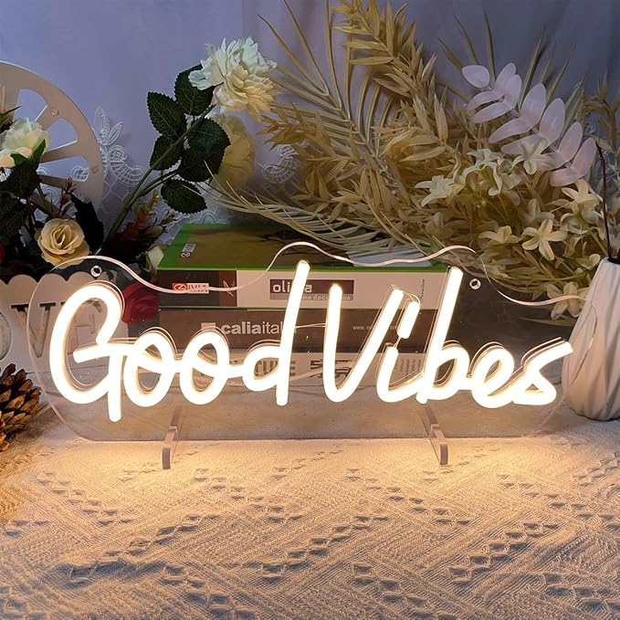 Good Vibes Table Number Neon Sign Desk Lamp Night Light Wedding Letter LED Neon Sign Wedding Table Decorations Neon Light Bedroom Home Room Decor Christmas Party Warm White USB 40×10.7 CM
