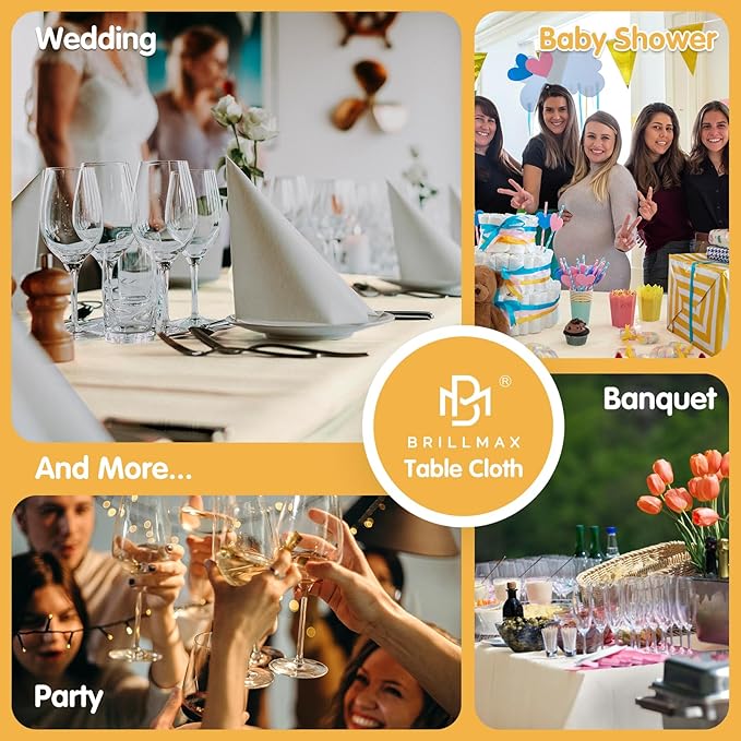 BRILLMAX 6 Pack Beige Tablecloths 70 x 120 Inch for 6ft or 8ft Rectangle Tables - Rectangular Bulk Linen Polyester Fabric Washable Cloth Cover for Wedding Reception Banquet Birthday Party