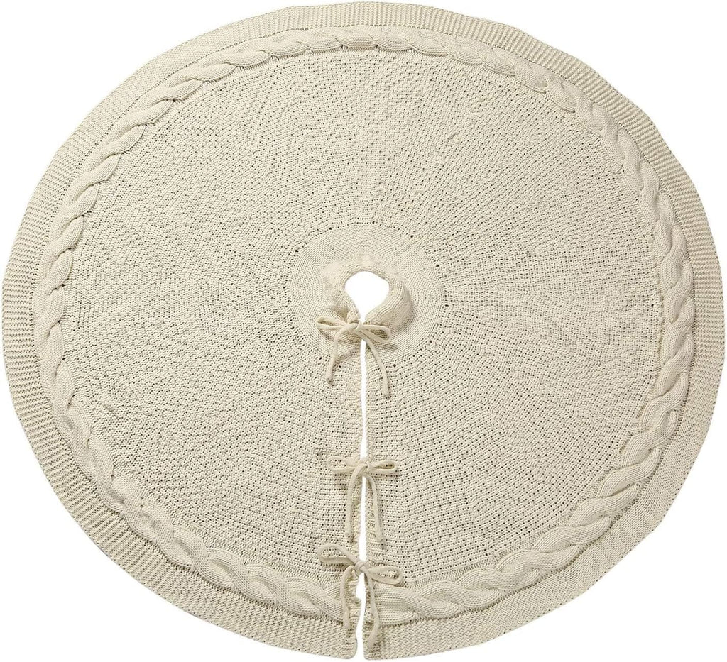 Sattiyrch Knit Christmas Tree Skirt,Luxury Cable Knitted Thick Rustic Xmas Tree Decoration (Cream, 36")
