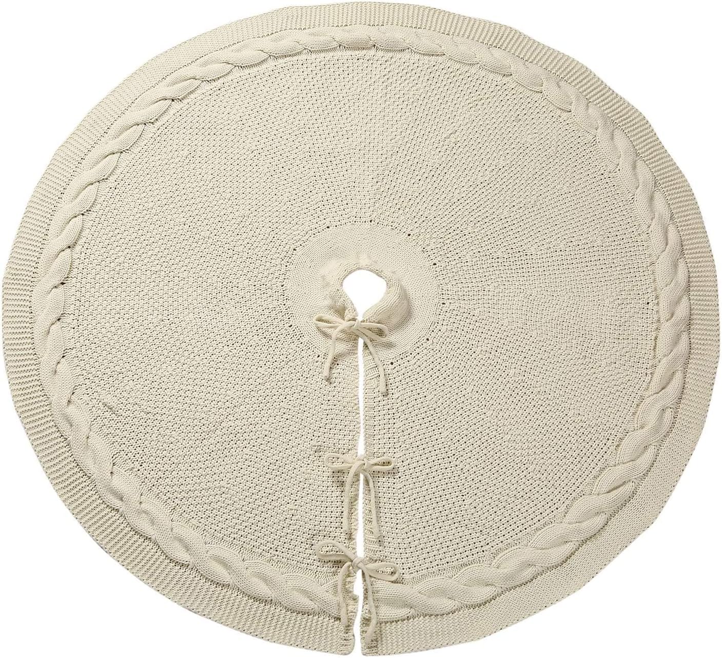 Sattiyrch Knit Christmas Tree Skirt,Luxury Cable Knitted Thick Rustic Xmas Tree Decoration (Cream, 36")