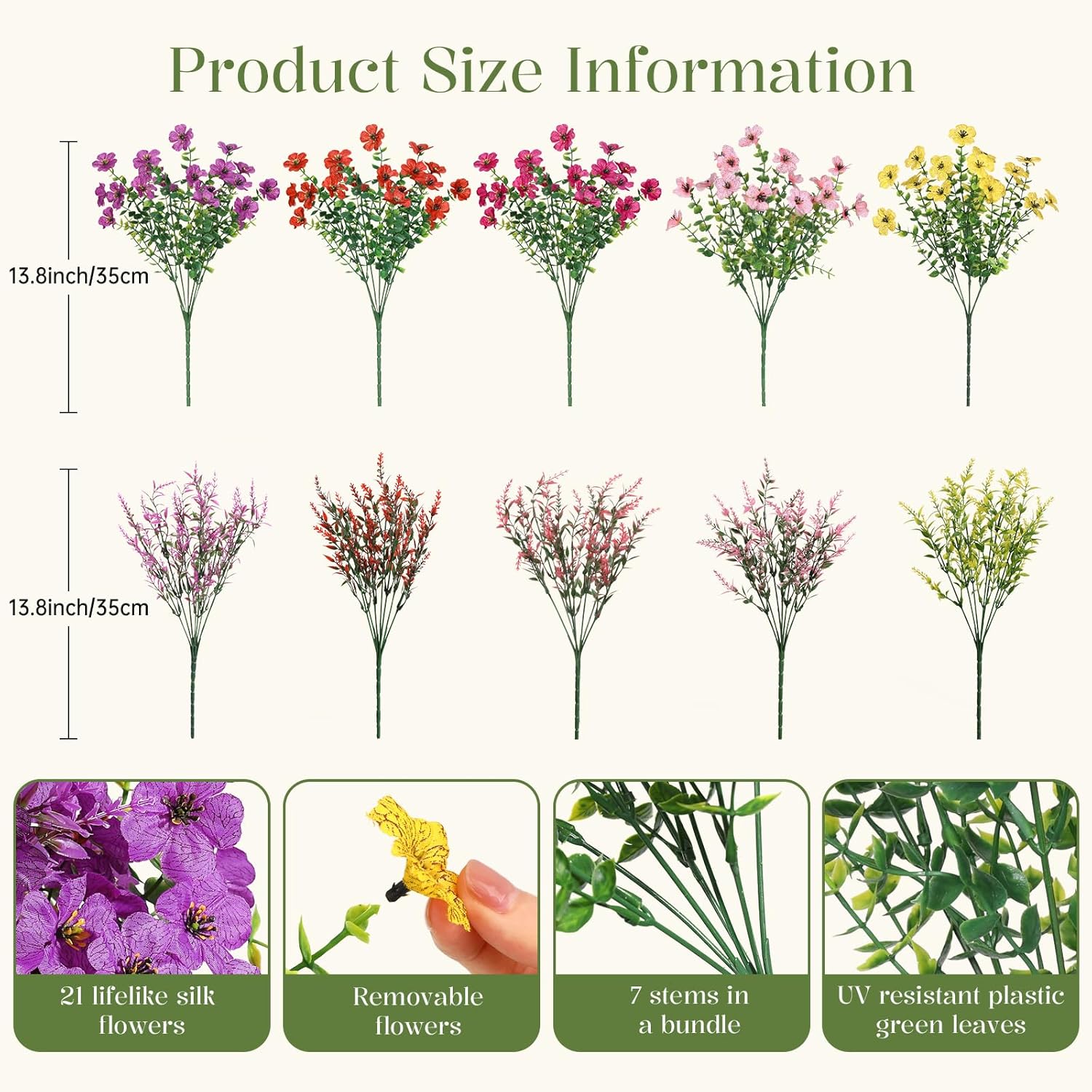 SHareconn 24 Bundles Artificial Flowers for Outdoors Decoration, Faux Plants Fake Silk Colorful Daisy Eucalyptus Lavender, UV Resistant for Outside Home Porch Patio Indoor Spring Decor, Mix 5 Colors