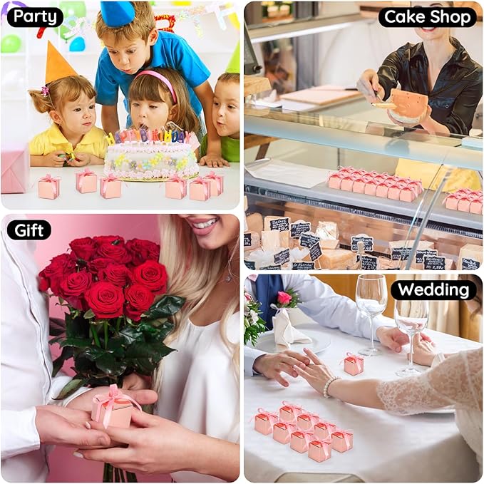 EUSOAR Candy Boxes Party Favors, 60pcs 2x2x2 Inches Small Gift Boxes Wedding Candy Box with Ribbons, Mini Bakery Cookies Box Square Chocolate Containers for Anniversary Bridal Party Favor Decoration