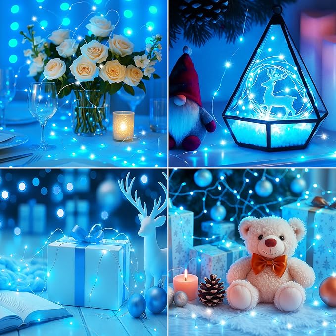 btfarm 12 Pack Fairy Lights Battery Operated [3 Modes], 7ft 20 Led Twinkle Lights String Lights Waterproof Bulk Small Mini Silver Wire for Christmas Mason Jars Wedding Table Centerpiece, Blue White
