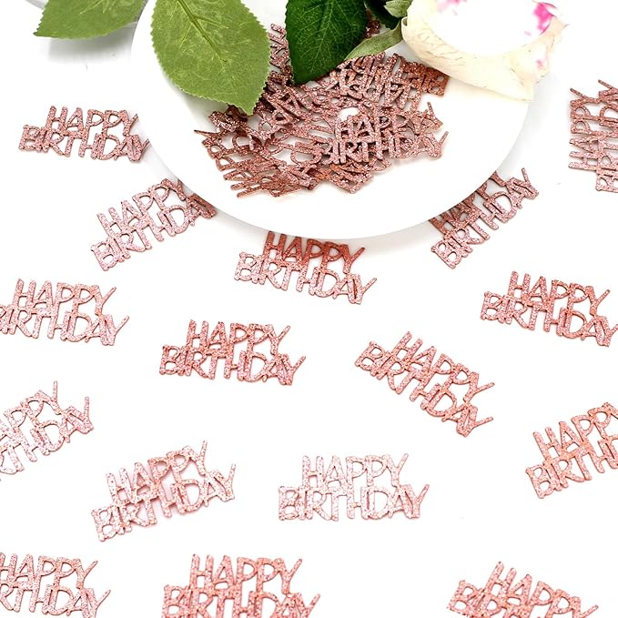 Rose Gold Happy Birthday Confetti for Tables Glitter Birthday Party Decorations Table Scatters for Girls/Adult Women Party Supplies 100PC