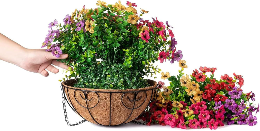 hyeflora artificial faux hanging plants flowers basket for, package contents
