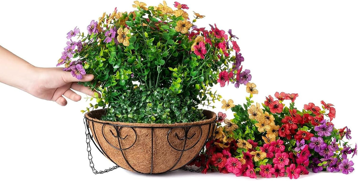 hyeflora artificial faux hanging plants flowers basket for, package contents