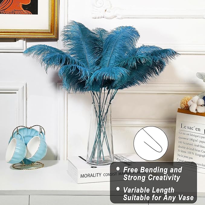 Holmgren Turquoise Ostrich Feathers Bulk - 20pcs Making Kit 22 Inch Boho Ostrich Feathers for Vase, Floral Arrangement, Wedding Party Centerpieces and Home Decorations (Turquoise)