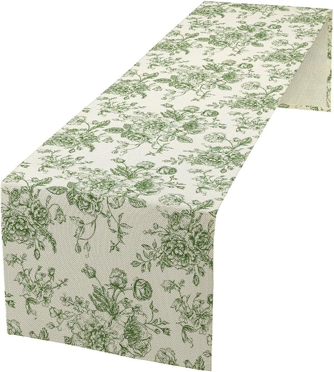 Vintage Flower Table Runner, Wildfloral Green Floral Sketch Pattern Print Table Runner for Kitchen Dinning Table Runner Decor Home Wedding Party Holiday, 13x60 Inch