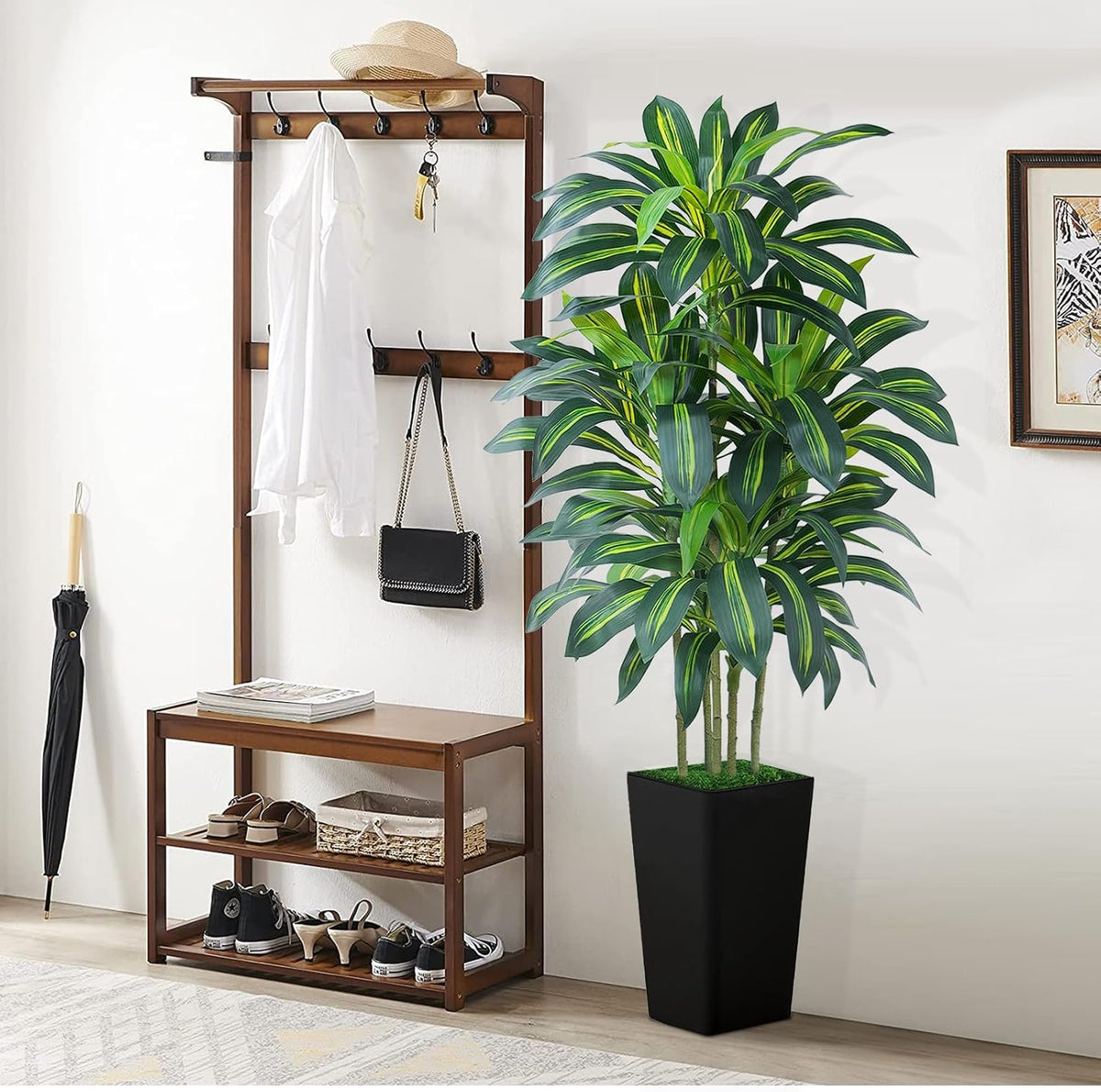 6ft artificial dracaena tree - high-density foliage fake, front angle view