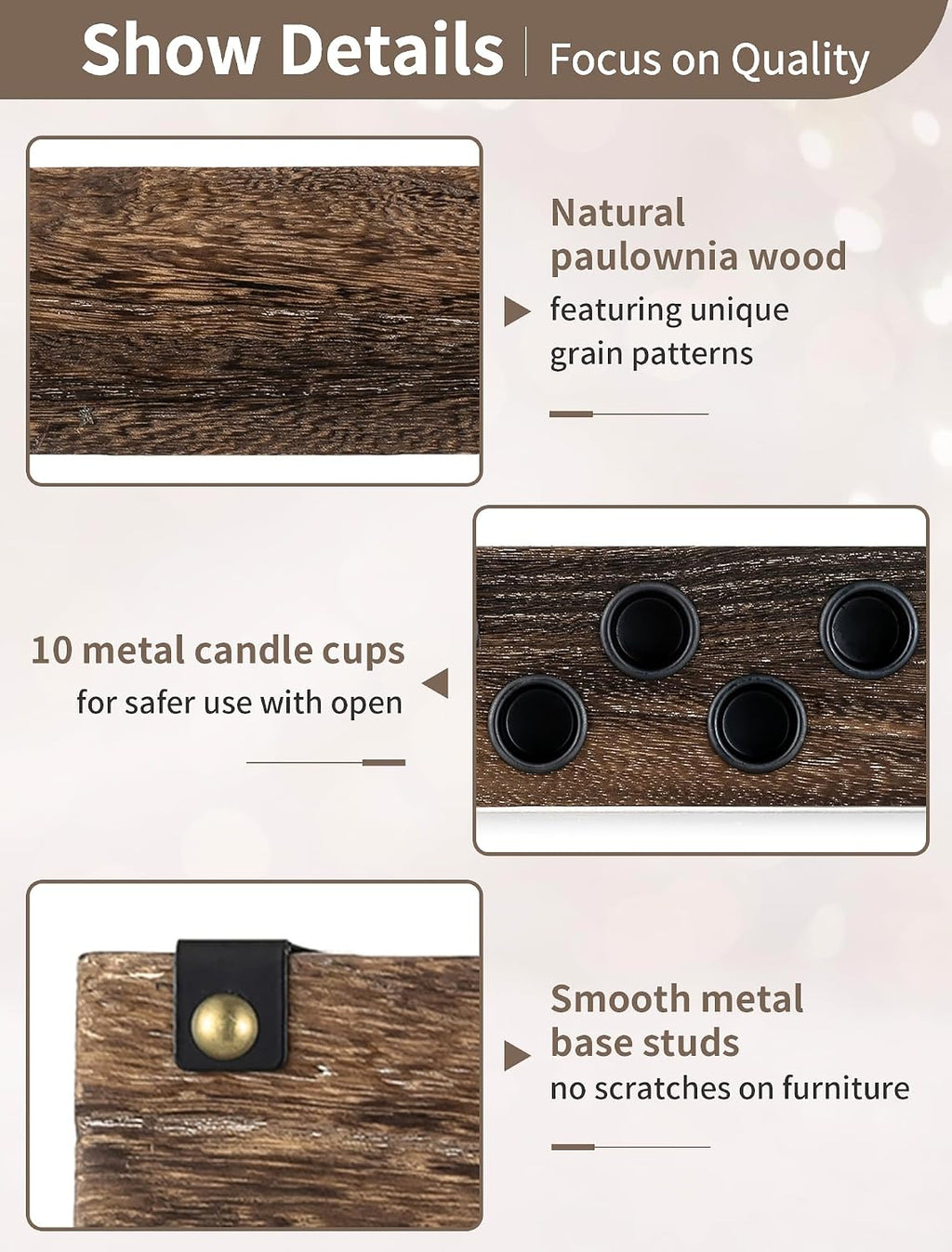 NUPTIO Taper Candle Holders Wood: Wooden Candelabra Long Candles Stick Centerpieces - Farmhouse Candlestick Holder 20 arm for Birthday Party Fireplace Table Decor 30 Inches