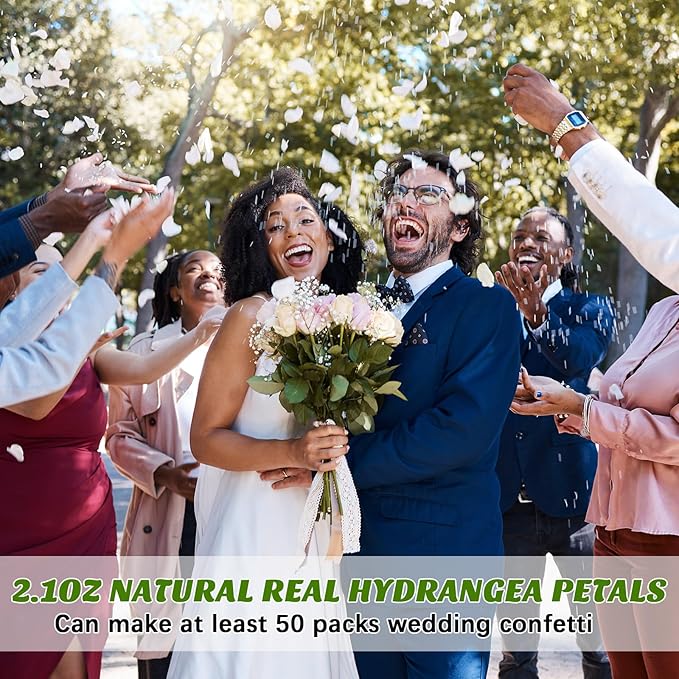 Biodegradable Confetti, Dried Hydrangea Flower Petals with Throw Me Stickers Wedding Confetti Biodegradable Flower Petals for Wedding Ideas Valentines Day Decor(White,103 Pcs)