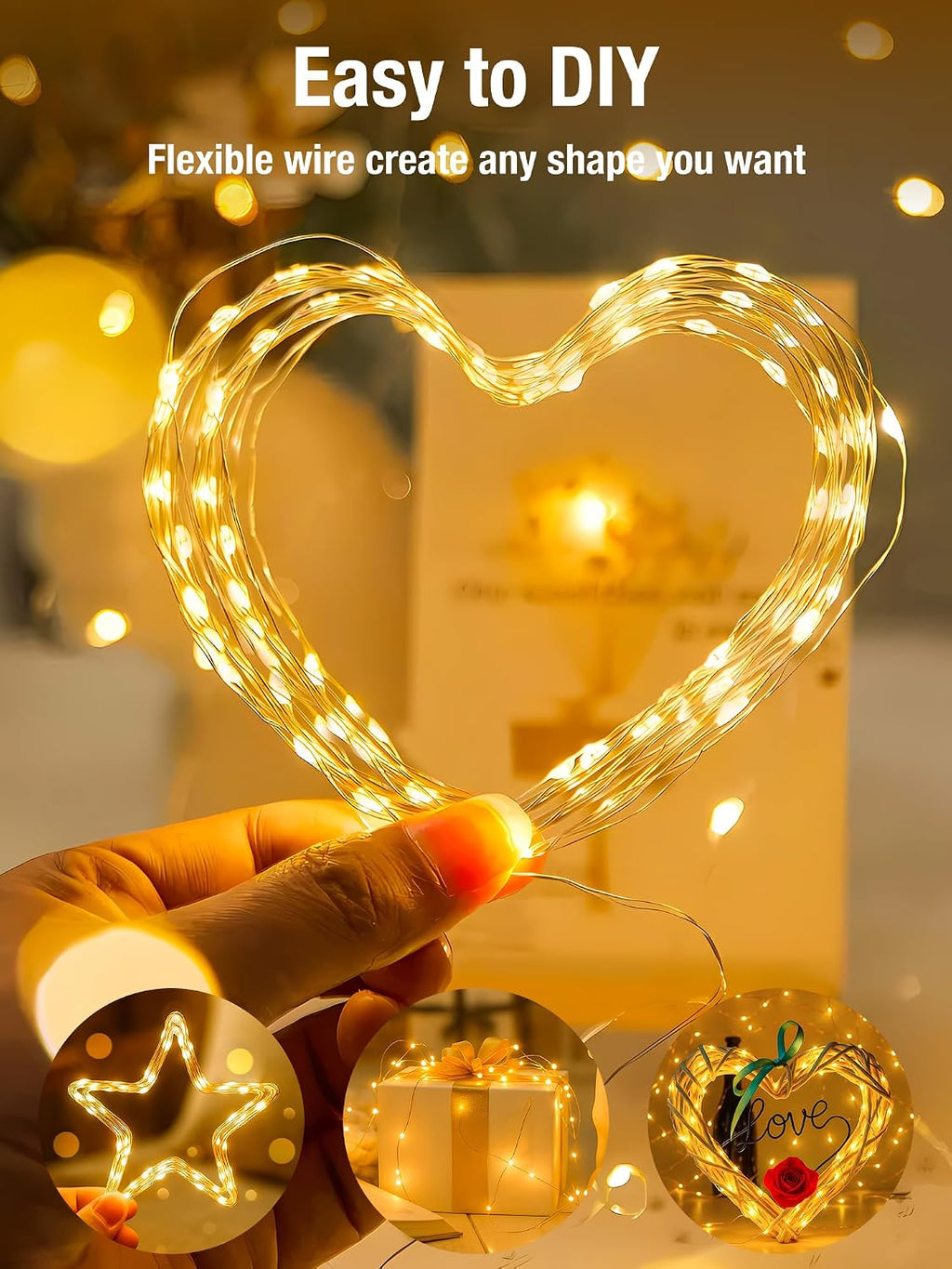 btfarm 4 Pack Fairy Lights Battery Operated with Timer, 16FT 50LED Twinkle String Lights USB Powered, 8 Mode Dimmable Cuttable Wire Light Waterproof for Indoor Bedroom Wedding Christmas, Warm White