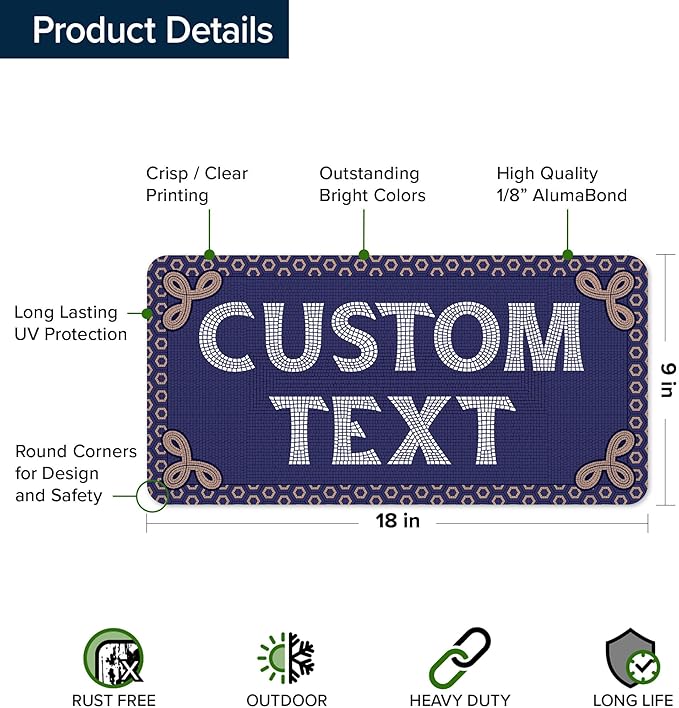 Custom Sign, Custom Street Sign, 11 Font Colors, 13 Font Styles, 4 Hole Options, 22 Sizes, 9x18 Inches, Rust Free DiBound, Fade Resistant, Made in USA by My Sign Center (Fauxsaic 1)
