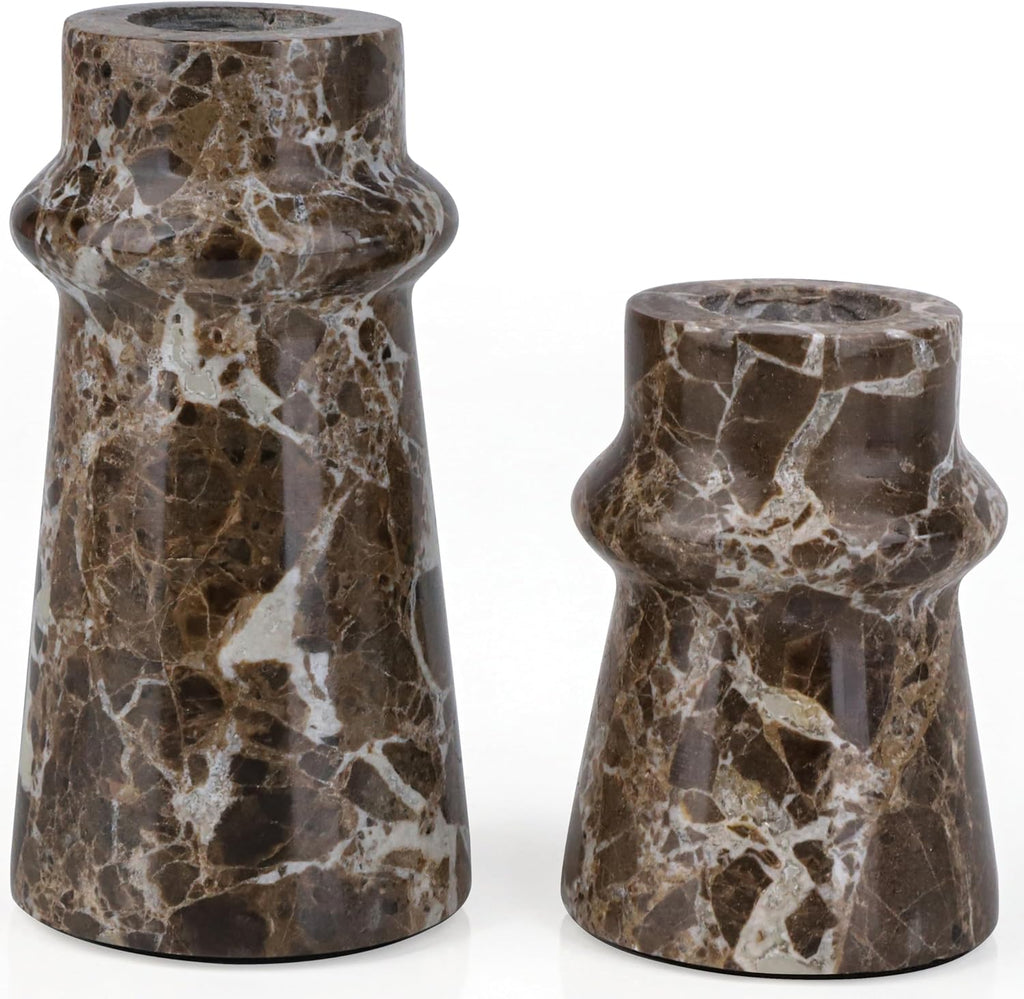 Vixdonos Marble Candle Holder Set of 2 Taper Candle Candlestick Mantle Candle Stand for Home Decor,Wedding,Party and Table Centerpieces(Brown)