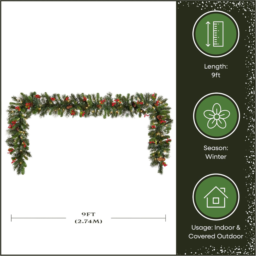 national tree company 9ft pre-lit wintry pine flocked, side view