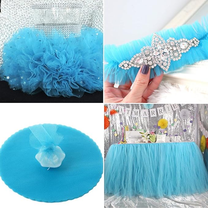 Light Blue Tulle Fabric Rolls 54 Inch by 10 Yards Fabric Tulle Bolt for Wedding Decorations DIY Tutu Baby Shower Table Skirt Birthday Party Craft Supplies