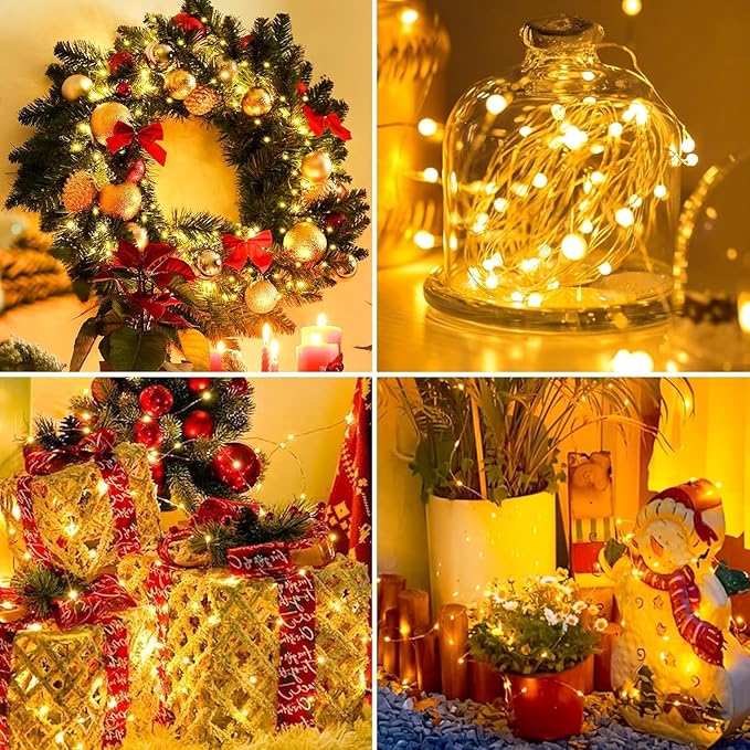 24 Pack Fairy Lights Battery Operated [3 Modes] 7ft 20 LED Mini Twinkle String Lights Waterproof Silver Wire Firefly Starry Lights for Wedding Party Mason Jars Christmas Decorations, Warm White