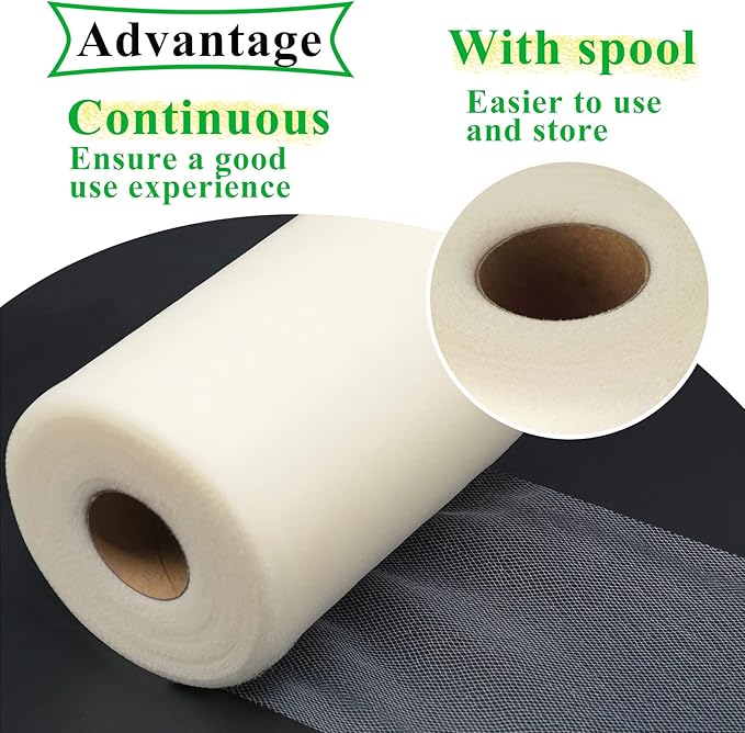 Ivory Tulle Fabric Rolls 6 Inch by 100 Yards (300 feet) Fabric Spool Tulle Ribbon for DIY Ivory Tutu Bow Baby Shower Birthday Party Wedding Decorations Christmas Craft Supplies