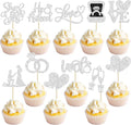 Ephlyn 30Pcs He Asked She Said Yes Cupcake Toppers Glitter Engagement Cupcake Toppers Diamond Ring Heart Love I Do Cupcake Picks for Engagement Wedding Party Cake Decorations Silver