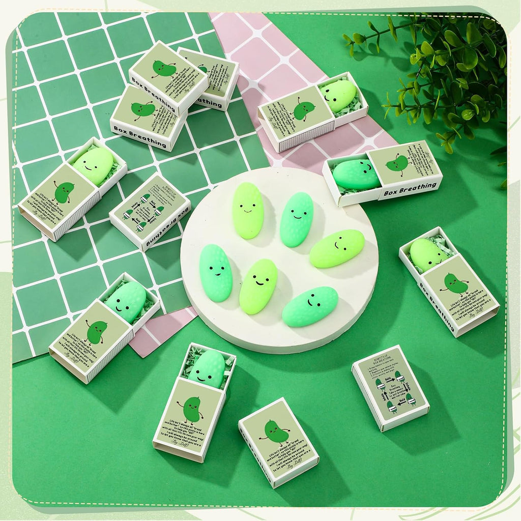 Wettarn 12 Sets Positive Gifts Pickle Stress Balls with Funny Gift Boxes Appreciation Party Favors for Employee Coworker Friends Office Emotional Relief Green Desk Decor Stocking Stuffers