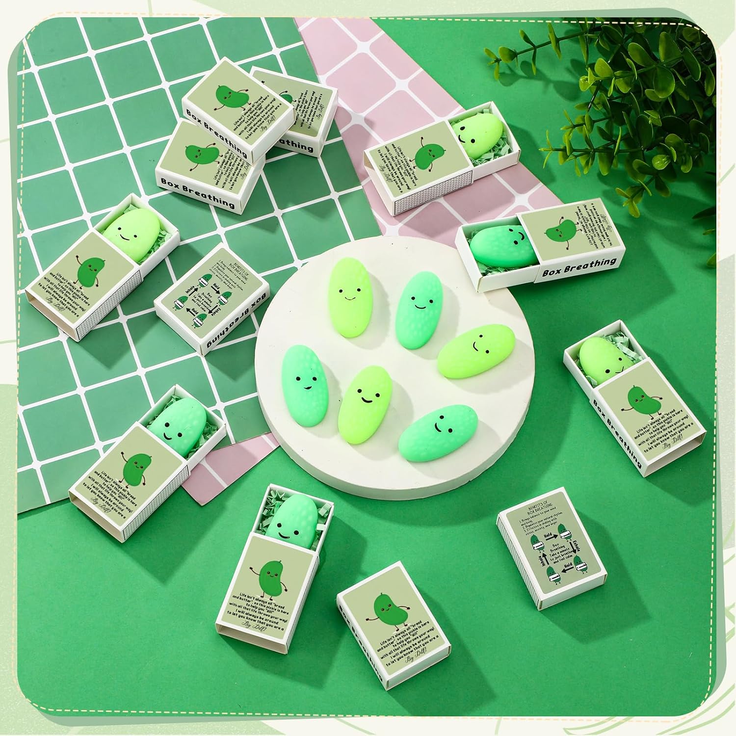 Wettarn 12 Sets Positive Gifts Pickle Stress Balls with Funny Gift Boxes Appreciation Party Favors for Employee Coworker Friends Office Emotional Relief Green Desk Decor Stocking Stuffers