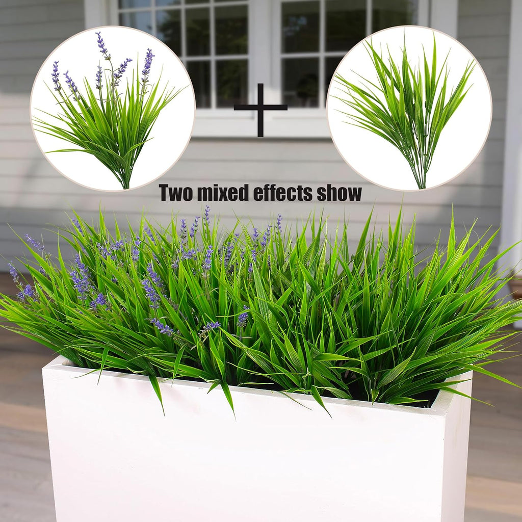 alyptus Artificial Plants Outdoor Fake Monkey Grass with Flowers for Pot UV Resistant Plant Decor for Window Garden Patio Hanging Planter Pathway Front Porch (Grass with Flowers)