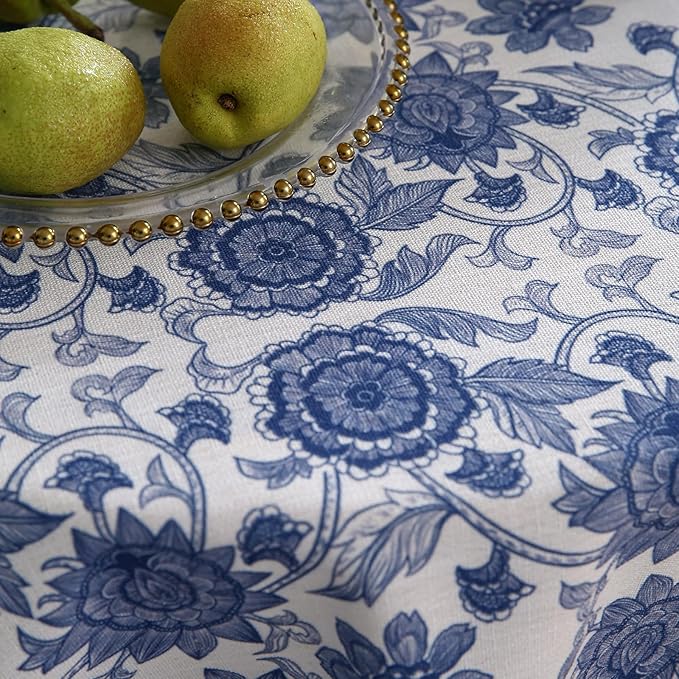 patdrea Designer Linen Blue Small Tablecloth for Round Table,Vintage Durable Paisley Pattern Table Cloth,Floral Cover Fall Decor for Kitchen Dining Christmas,Thanksgiving,Diameter 55"-Lantang a