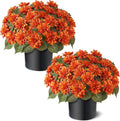VIERENA 2 Set of Fall Artificial Dahlia Topiary Ball Trees - Fake Silk Dahlia Flower Bushes, UV Resistant Faux Floral Shrub Potted for Front Door Porch Farmhouse Outdoor Autumn Decor (Orange)