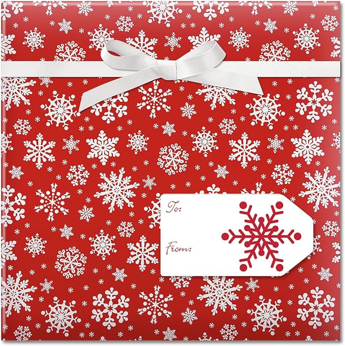 Current Snowflake on Red Christmas Rolled Wrapping Paper - Premium Jumbo 23-Inch x 32-Foot Gift Wrap Roll, 61 Square Feet Total