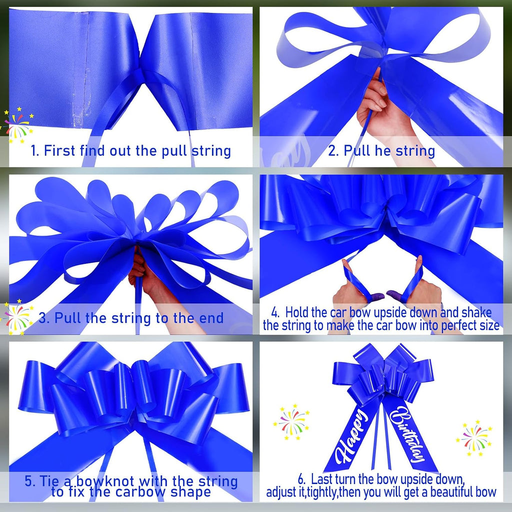 30 Inch Car Bow, Giant Pull Ribbon Bow for Car Gifts, Large Present Decoration for Birthday Surprises, Holidays, Graduation, Sedan and SUV Displays(Blue)