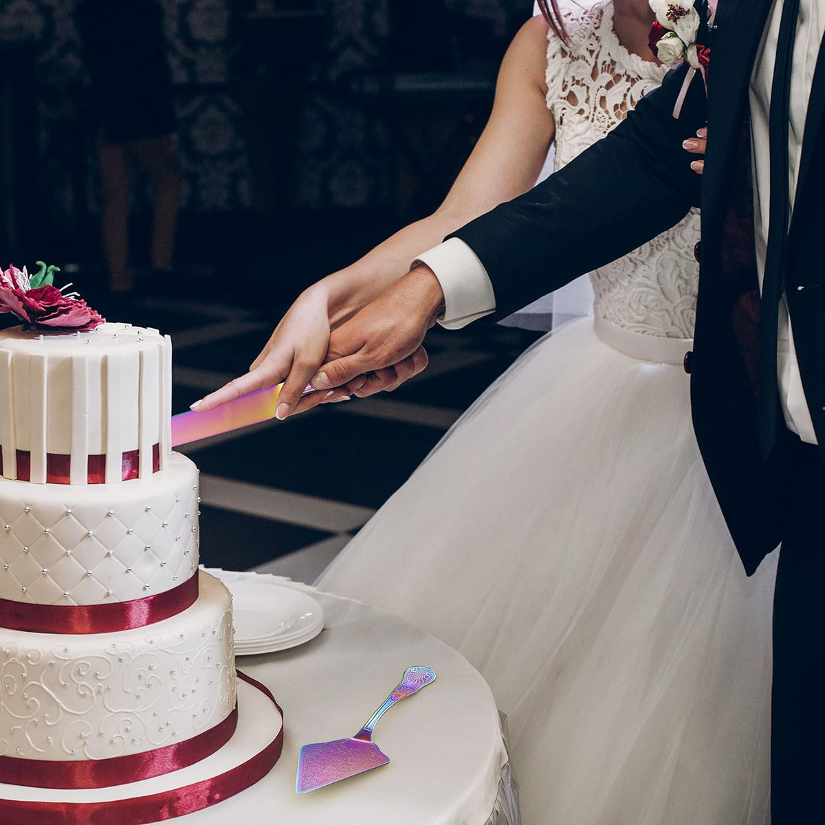 Orblue Wedding Cake Knife and Server Set - Premium, Beautifully Engraved Cutt...