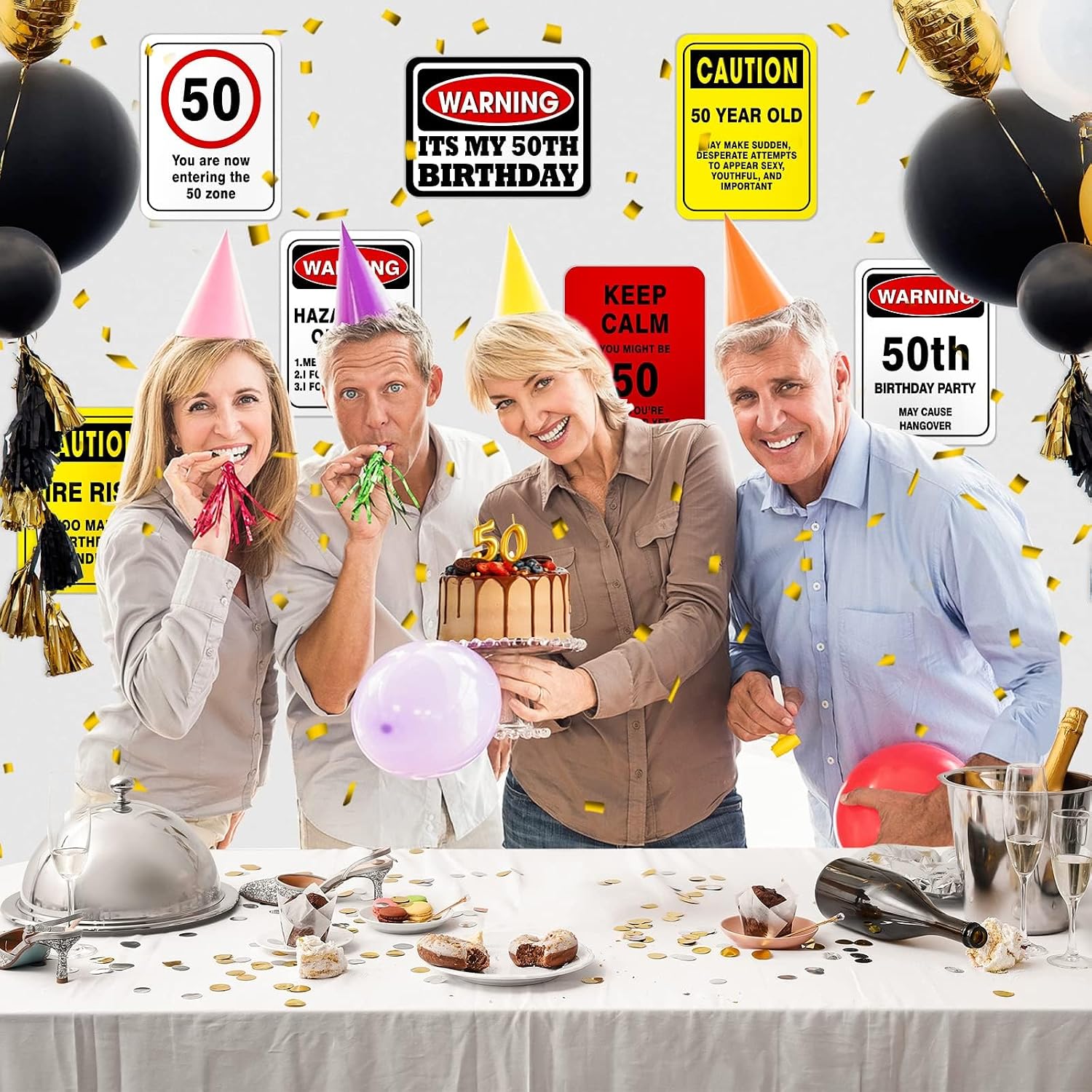 WERNNSAI 50th Birthday Party Decorations - 9PCS Wall Signs for Adults 50 Years Old Party Decor Yellow Caution Logos on Door Windows Yard Garden Sign Happy 50th Birthday Party Supplies