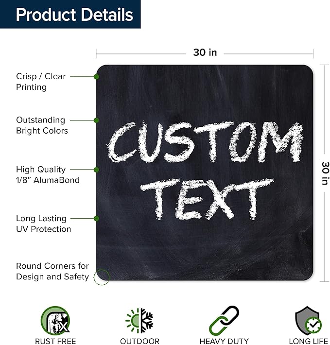 Custom Sign, Custom Street Sign, 11 Font Colors, 13 Font Styles, 4 Hole Options, 22 Sizes, 30x30 Inches, Rust Free DiBound, Fade Resistant, Made in USA by My Sign Center (Chalkboard Black)