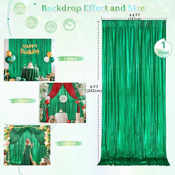 Emerald Green Backdrop Party Decorations: Backdrop Drapes Curtains 4.8FTx8FT Wrinkle Free Christmas Fabric for Sparkle Wedding Bridal Baby Shower