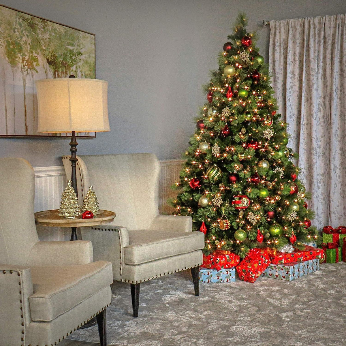 national tree company 6.5ft pre-lit carolina pine artificial showing dimensions