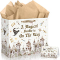Magical Wizard Baby Shower Birthday Gift Bag for Baby Girls A Magical Bundle is On The Way Bag with Wrapping Paper Card Large Castle Witch Gift Bag for Halloween Baby Shower Birthday Party Supplies