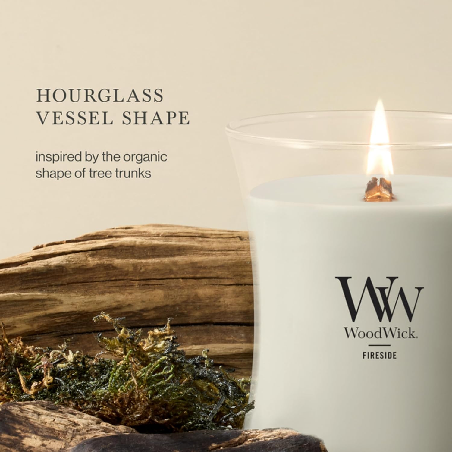 WoodWick Fireside Holiday Candle Gifts for Women and Men, 9.7 oz Medium Hourglass Candle with Crackling Wick