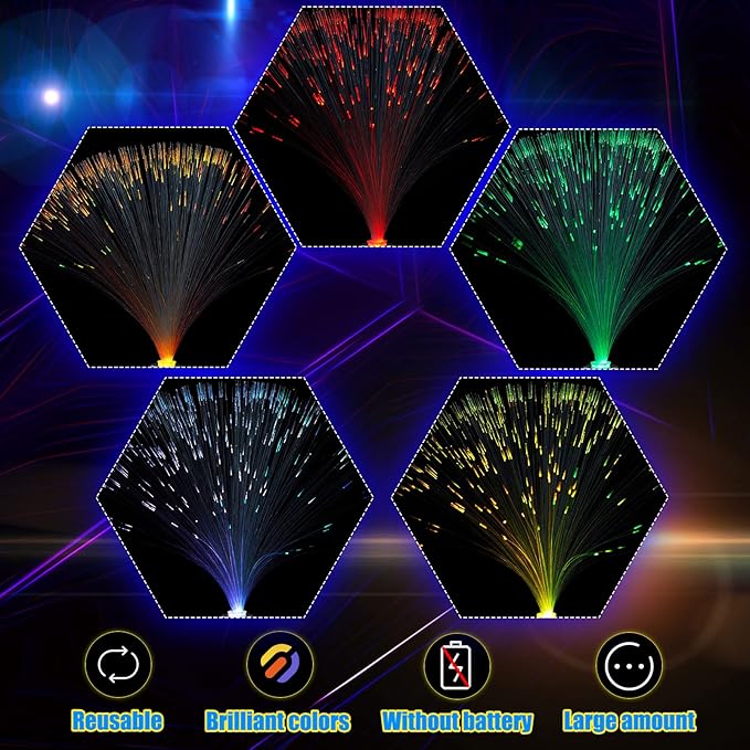 Patelai 16 Pcs LED Fiber Optic Lamp Color Changing Fiber Optic Night Light with Multicolor Glow Decorative Table Centerpiece for Sensory Bedroom Halloween Party Holiday Decorations (Metal,Bright)