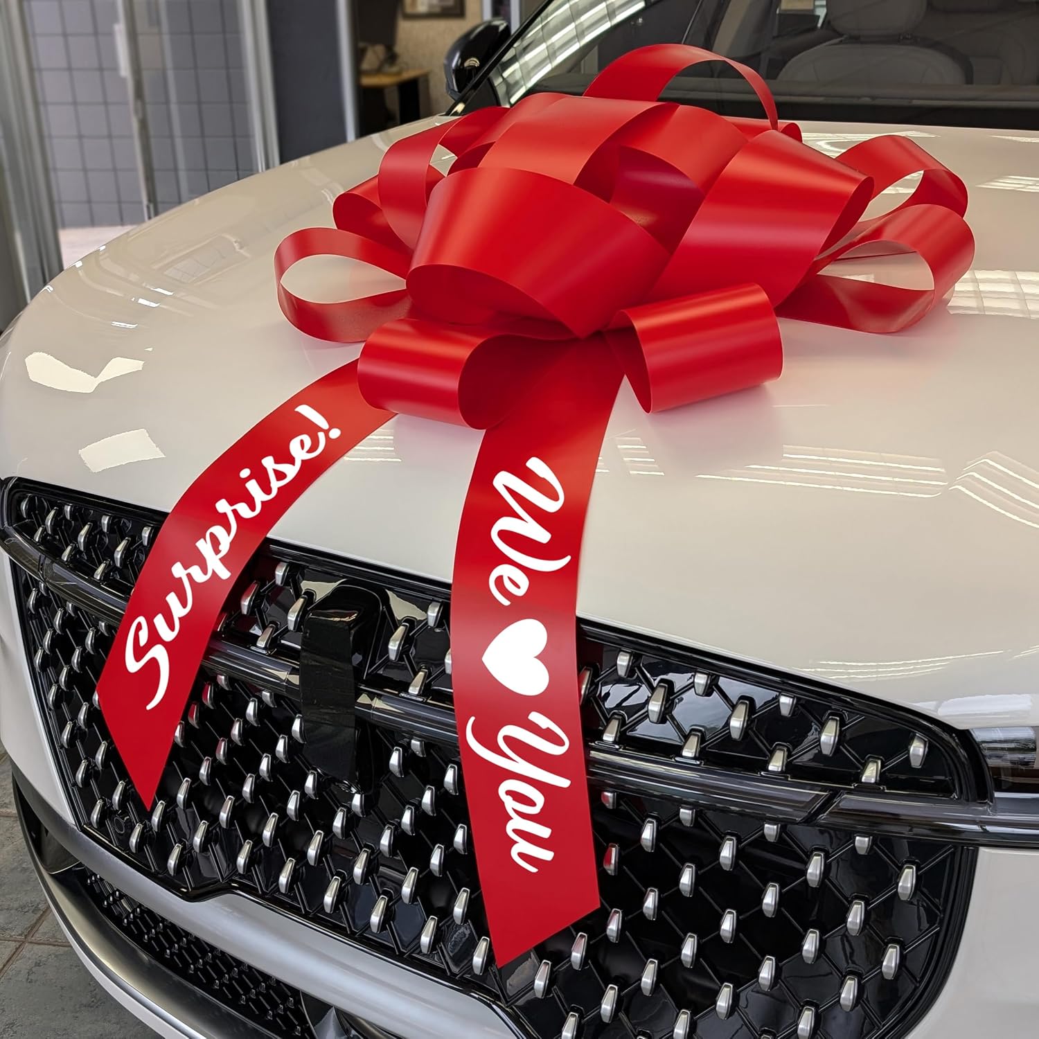 Handmade USA Car Gift Bow Red Surprise We Love You 47 Inch Waterproof Magnetic Adhesive Base Gift Display Decoration American Crafted (red)