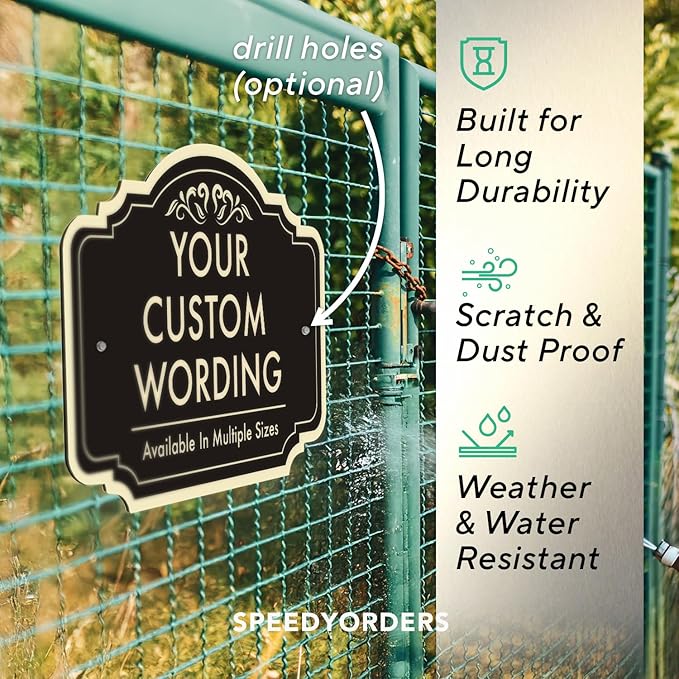 Custom Aluminum Outdoor Metal Sign, Personalized, Waterproof, Design 2 Black Charcoal 18x12 In