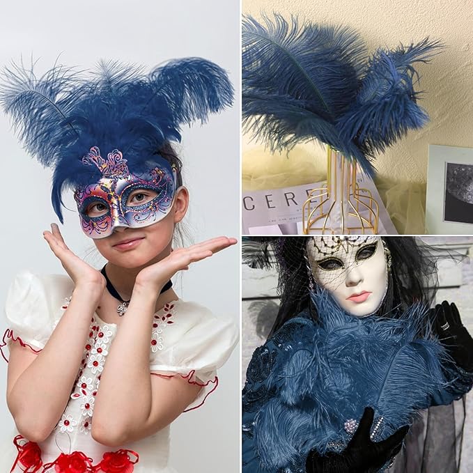 NEWONG 30pcs Navy Blue Ostrich Feathers Natural Bulk 8-10inch(20-25cm) Vase Craft Wedding Home Party Centerpieces Christmas Day Decoration