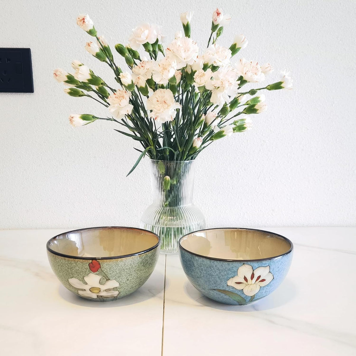 rockgoldbug Ceramic Bowls For Kitchen, 28oz - Set of 4,Underglaze Technique