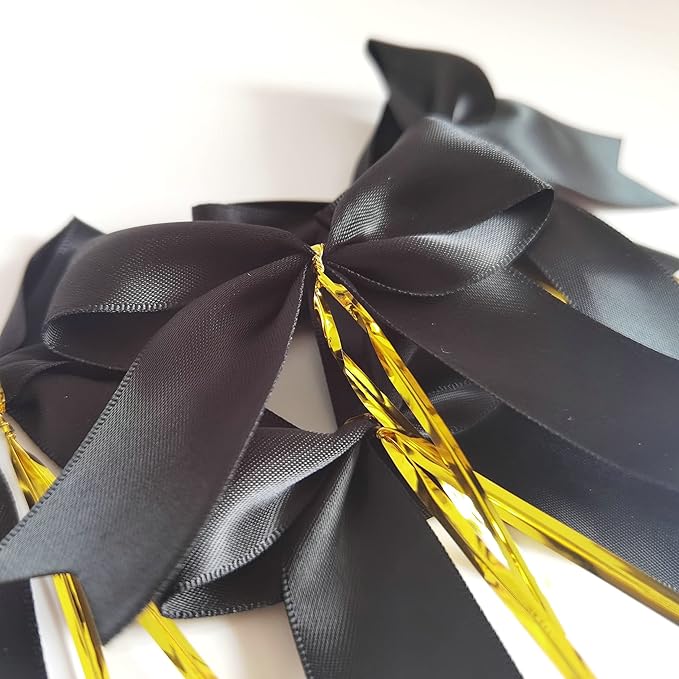 50pcs 3-1/2" Black Satin Ribbon Bows with Twist Ties Fish Tail Cutting Satin Bows(Black)