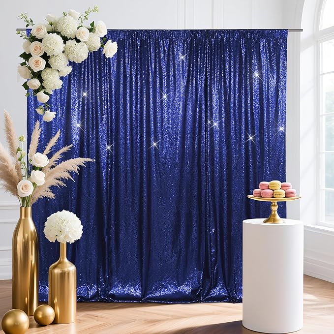 SquarePie Sequin Backdrop Less Transparent Photography Background Sparkly Curtain for Wedding Patry 10FT x 10FT Navy Blue