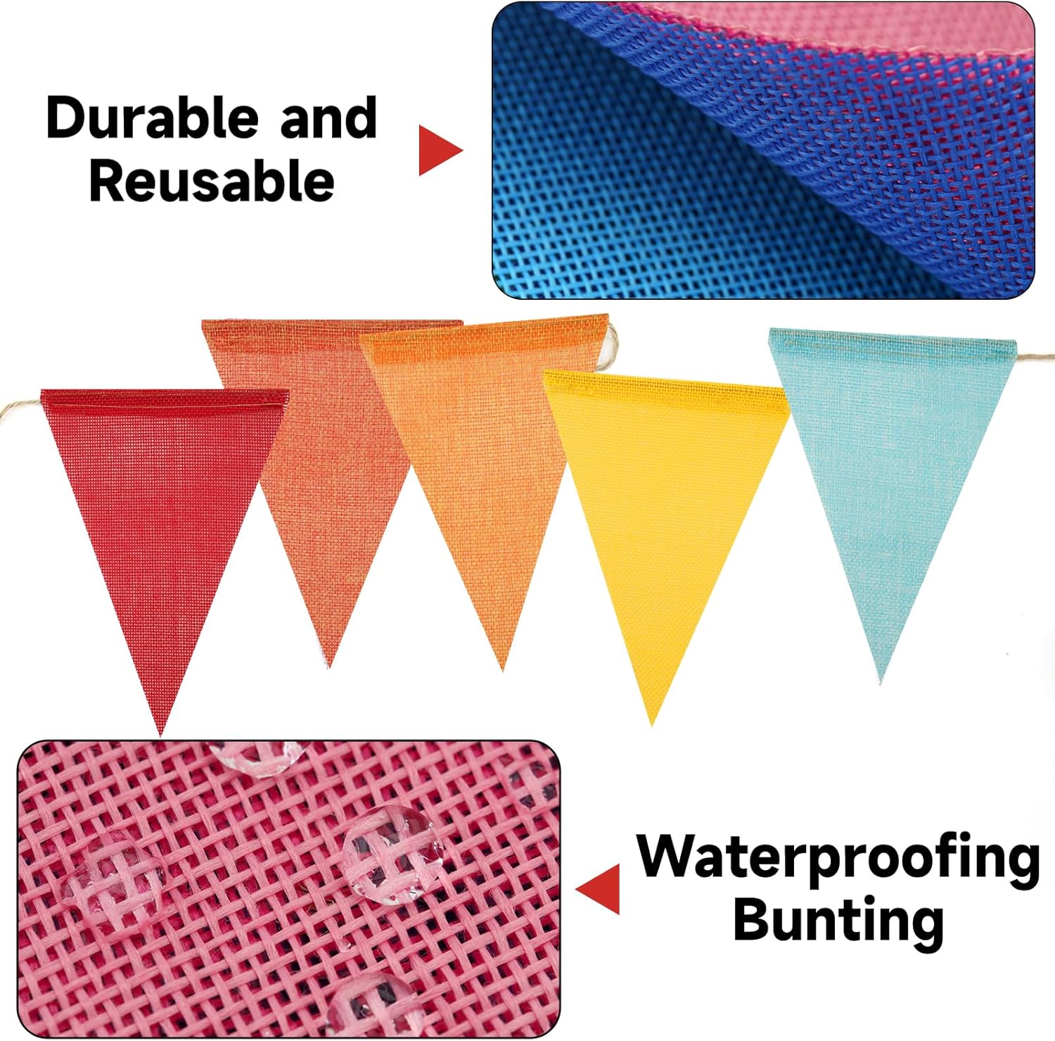 G2PLUS Pre-Strung Burlap Pennant Banner, 39Ft Rainbow Triangle Flag Bunting, 36pcs Pennant Banner Flags Garland for Birthday, Holidays and Theme Party Decorations