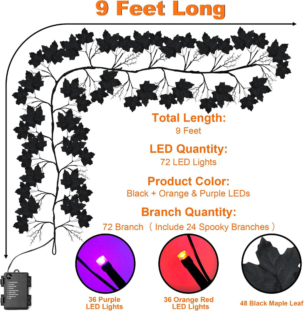 flysnk 9 ft 72 led halloween willow vine, side view