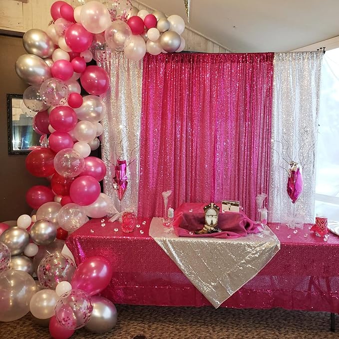 JYFLZQ Hot Pink Sequin Backdrop Curtain 6x8ft(WxH) 1 Panel Fuchsia Glitter Photo Booth Photography Backdrop Background Shimmer Wall Backdrop Party Decorations