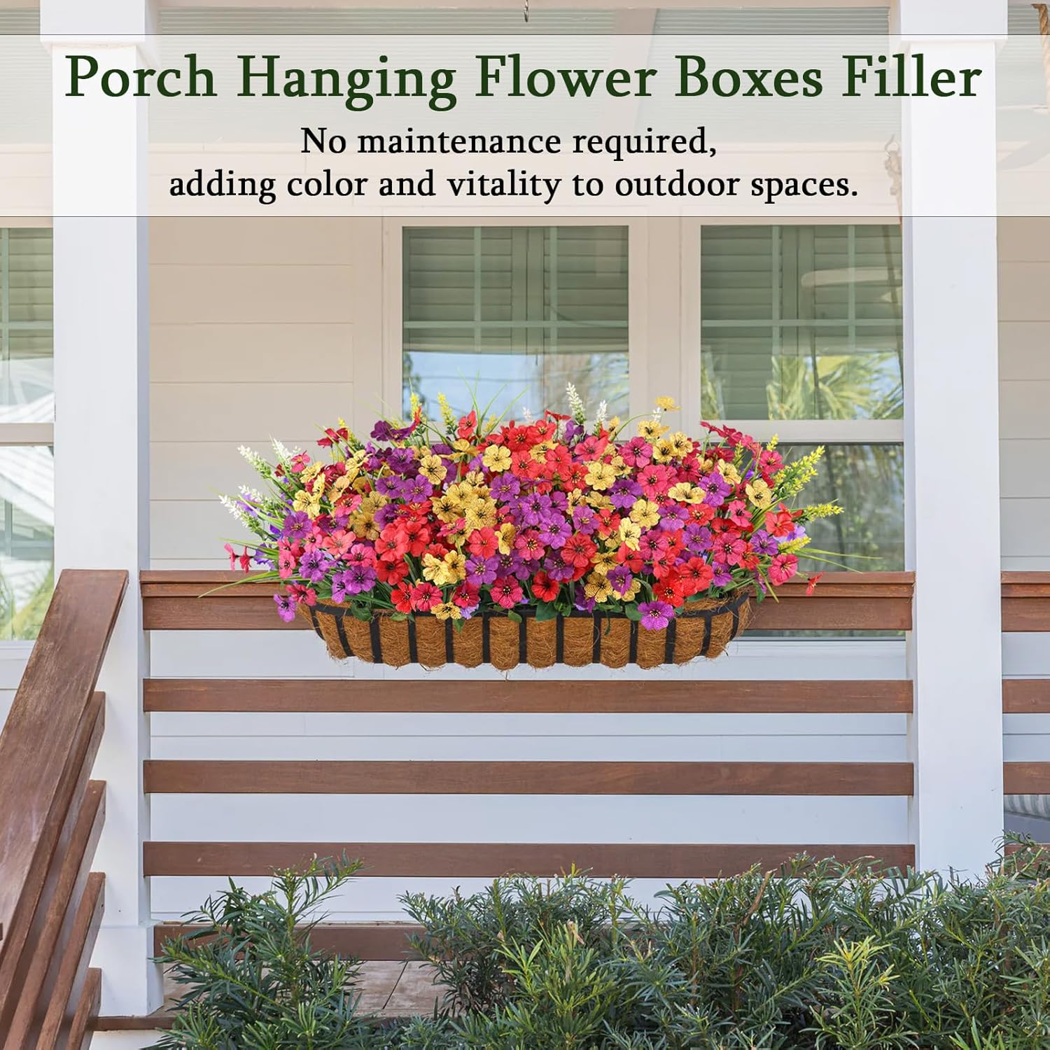 24 Bundles Realistic Fake Flowers for Outdoors, No Fade Faux Silk Flowers & Artificial Plants Lavender, for Garden Patio Porch Decor, Window Box, Hanging Basket, Planter, Grave Decorations